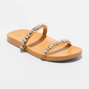 a new day Tan Sandals with Rhinestone Straps